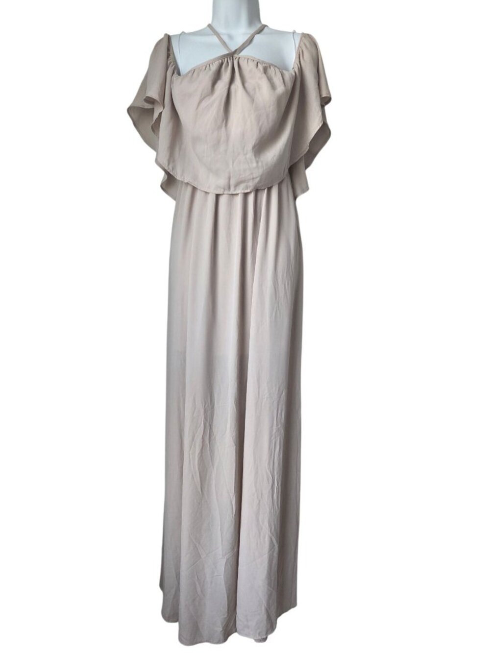 Show Me Your Mumu Rebecca Ruffle Maxi Dress Beige Bridesmaid Size M